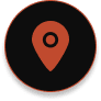 Red location pin icon on black background.