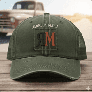 Green cap with "Redneck Mafia" logo.